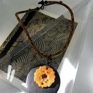 New hand braided fabric rope with dragon jade pendant necklace